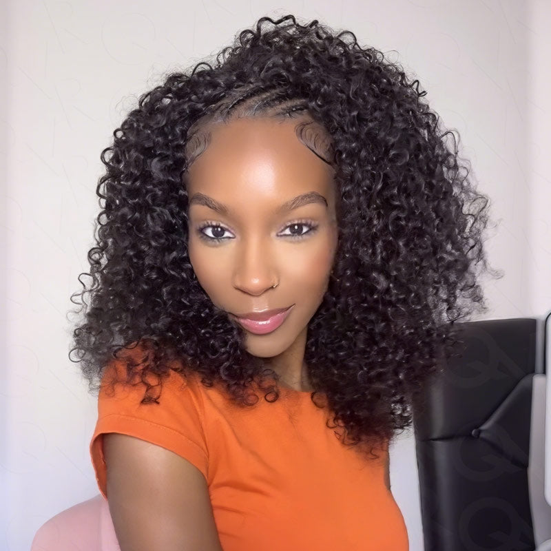 QVR Glueless Half Wig 3 In 1 Kinky Straight Human Hair Protective Hairstyle