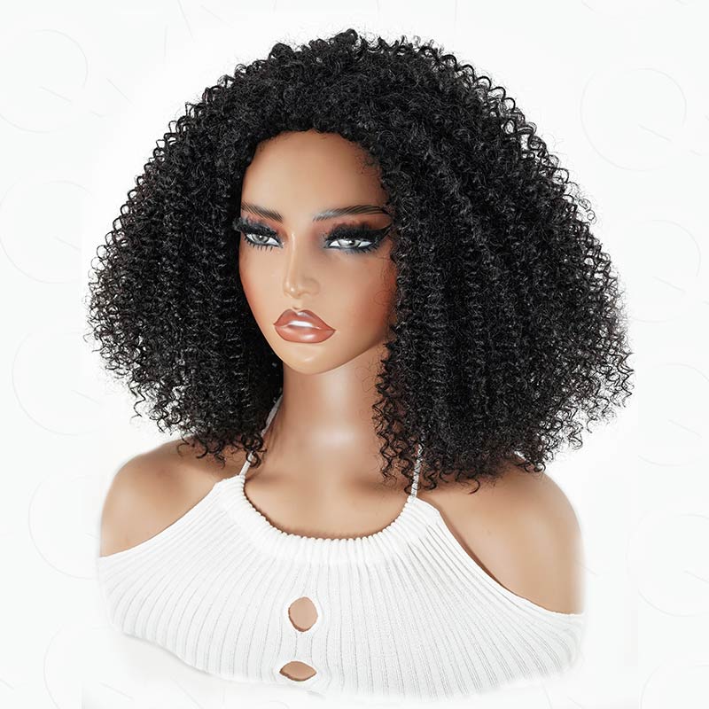 QVR Glueless Half Wig 3 In 1 Kinky Straight Human Hair Protective Hairstyle