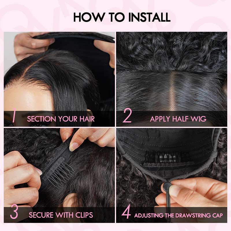 QVR Glueless Half Wig 3 In 1 Twist Curly Human Hair Protective Hairstyle