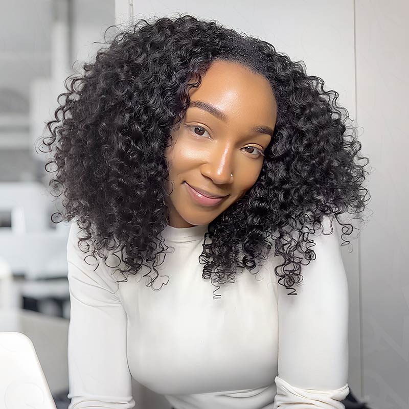 QVR Glueless Half Wig 3 In 1 Twist Curly Human Hair Protective Hairstyle