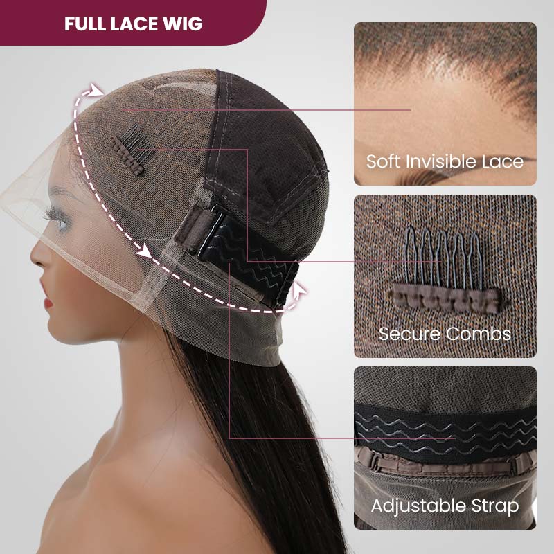 QVR Brazilian Body Wave Full Lace Wig Handmade Natural Black Human Hair Knotless Wigs