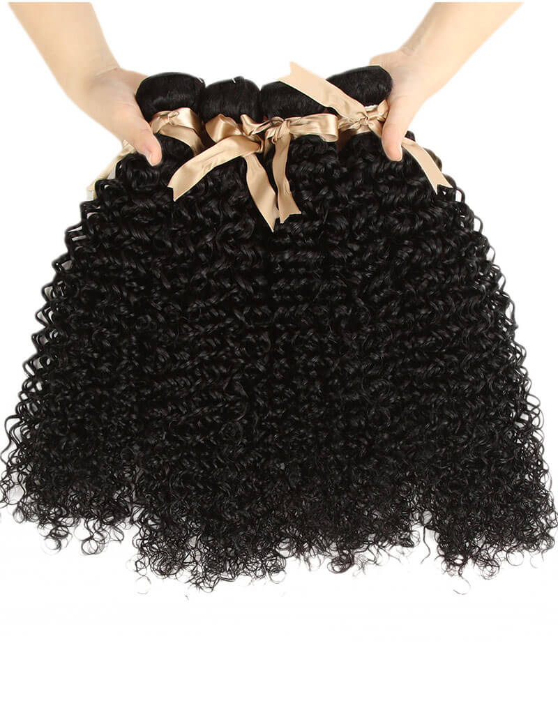 QVR Jerry Curly Human Hair Weaves 4 Bundles