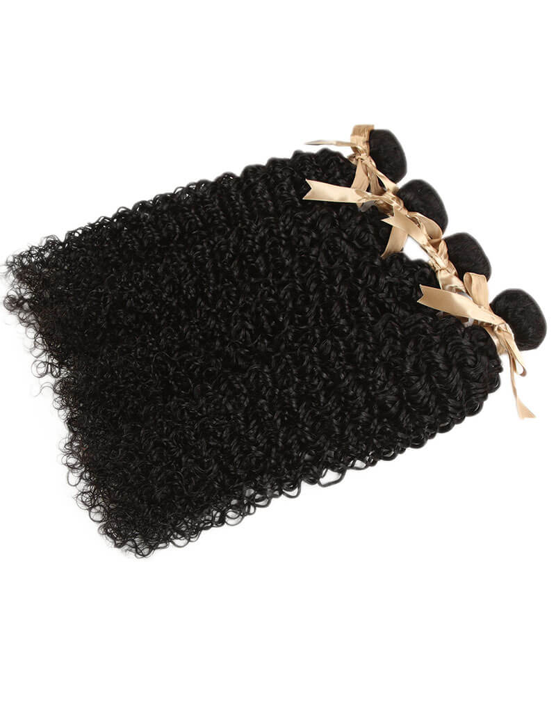QVR Jerry Curly Human Hair Weaves 4 Bundles