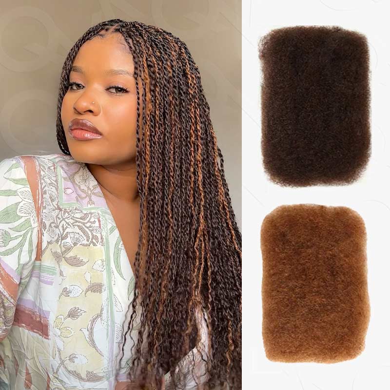 IG FREE|Dark Brown Afro kinky Bulk Auburn Brown Human Hair Extensions