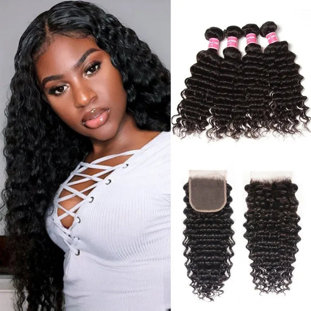 Natural Black Bundles With Closure - QVR Hair