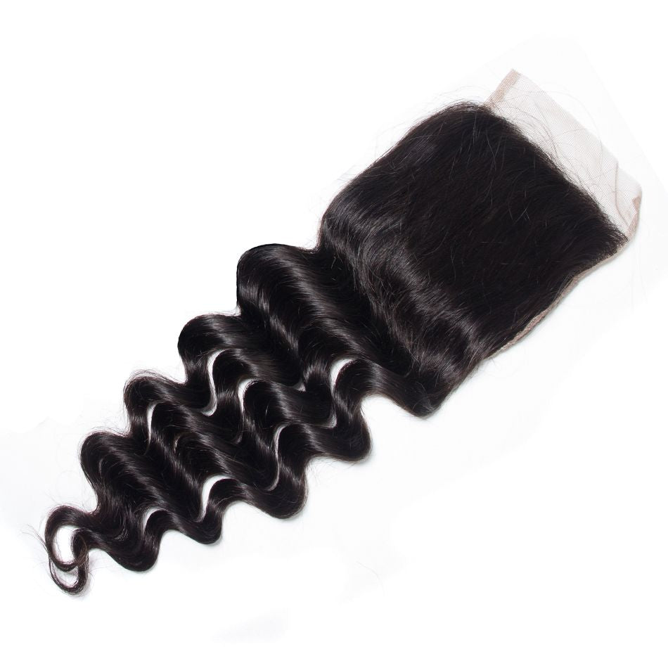 QVR Loose Deep Wave 4X4 Closure Natural Color Virgin Human Hair