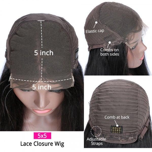 QVR 1B/33 Glueless Affordable Loose Deep Wave 4x4/5x5 Lace Closure Ombre Reddish Brown Colored Wigs