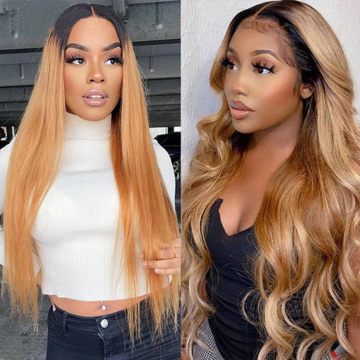 QVR Straight 1B/27 Honey Blonde 4x4 Lace Closure Wigs with Dark Roots For Black Women Human Hair Wigs
