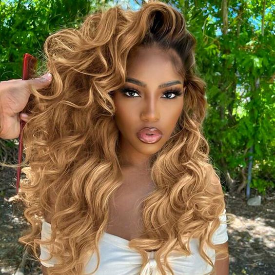 QVR Straight 1B/27 Honey Blonde 4x4 Lace Closure Wigs with Dark Roots For Black Women Human Hair Wigs