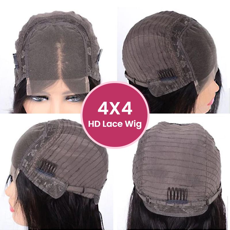 QVR Straight 1B/27 Honey Blonde 4x4 Lace Closure Wigs with Dark Roots For Black Women Human Hair Wigs