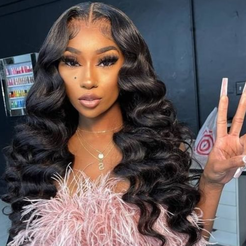 24" Loose Wave Transparent Lace 13x4/4x4 Lace Frontal Wig Human Hair Wig Natural Black