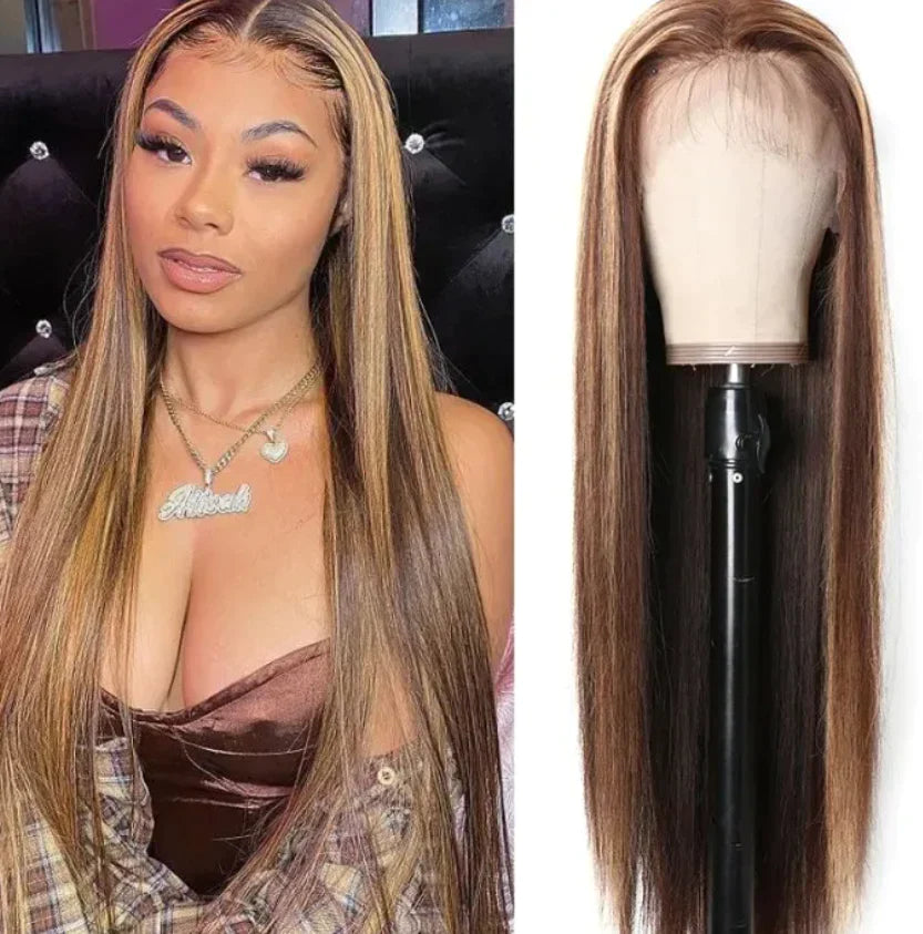QVR 4x4 Lace Closure Human Hair Wigs Straight Piano Human Hair Wig