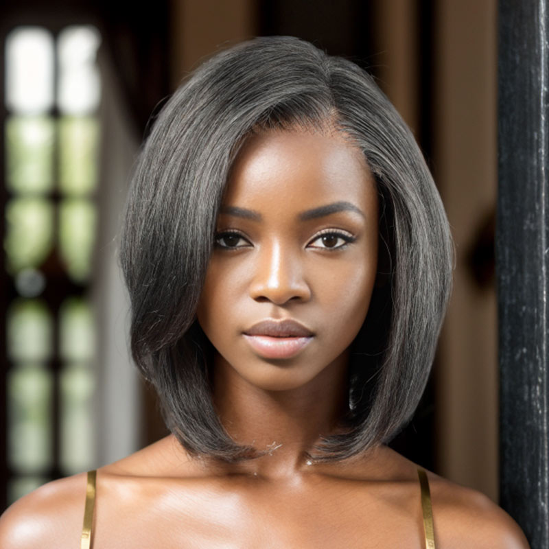 QVR Salt & Pepper Side Part Short Bob Wig Glueless 5X5 Lace Closure Wig