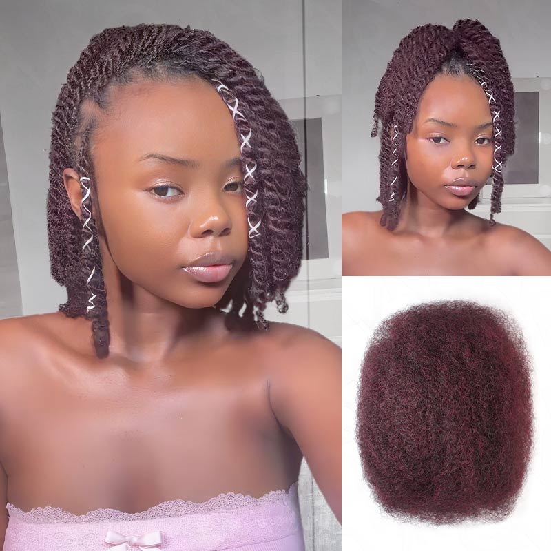 QVR Mix #1B/99J Color Afro Kinky Bulk Human Hair For Braiding Dreadlock Hair